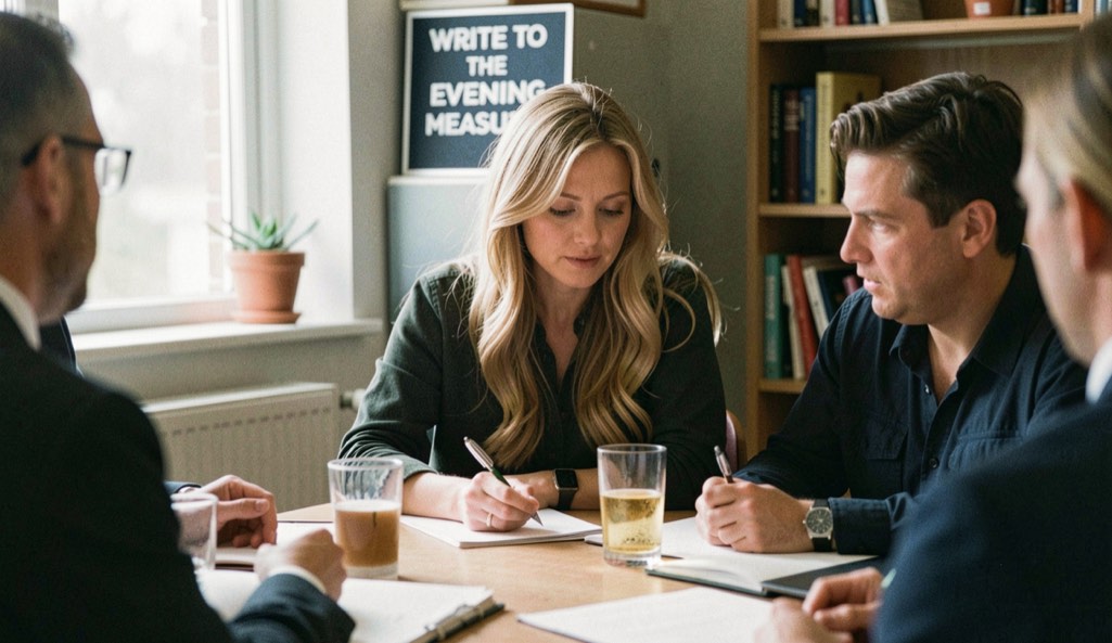 An editorial scene for Write to The Evening Measure