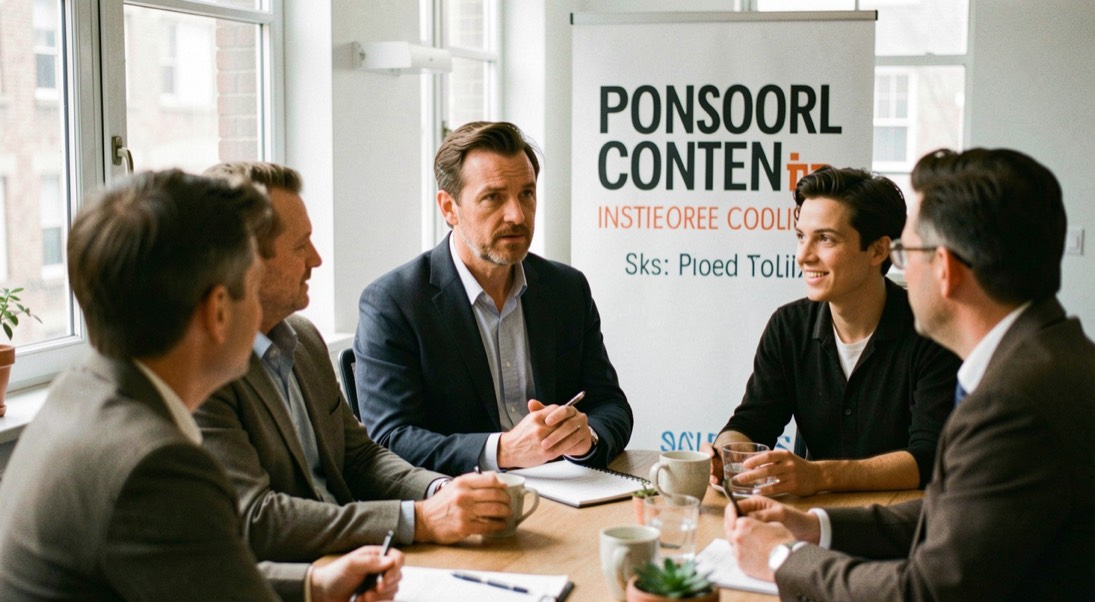 An editorial scene for Sponsored content policy